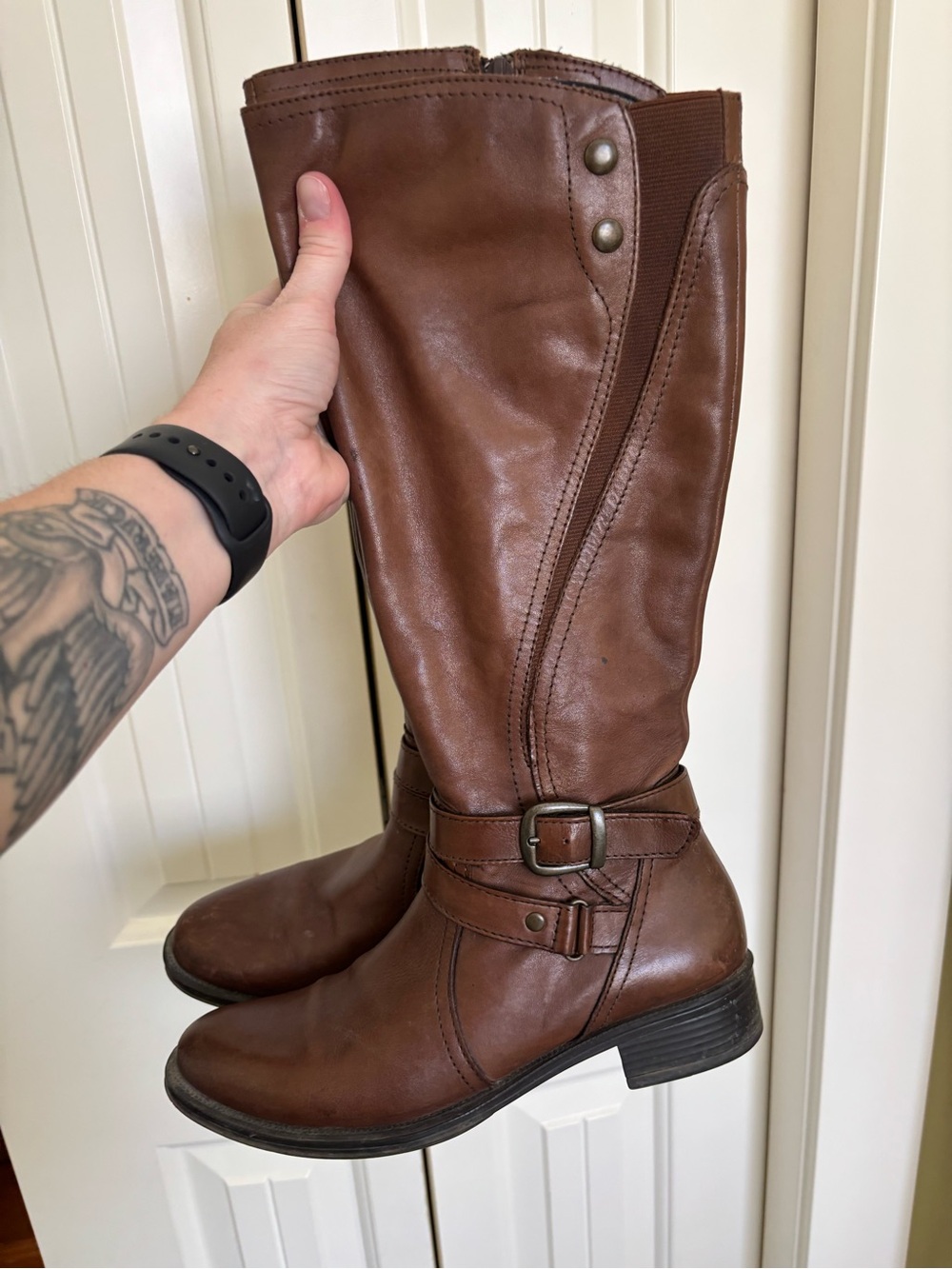 SoftMoc Brown Leather Tall Riding Harness Boots Size 38